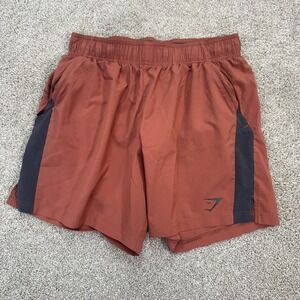 Gymshark Mens Athletic Shorts Rust Orange Dark Gray Panel Gym Workout Size L